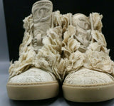 Chanel Camellia Flower Mesh Lace Beige Clair Hi Top Sneakers Size 38.5/8