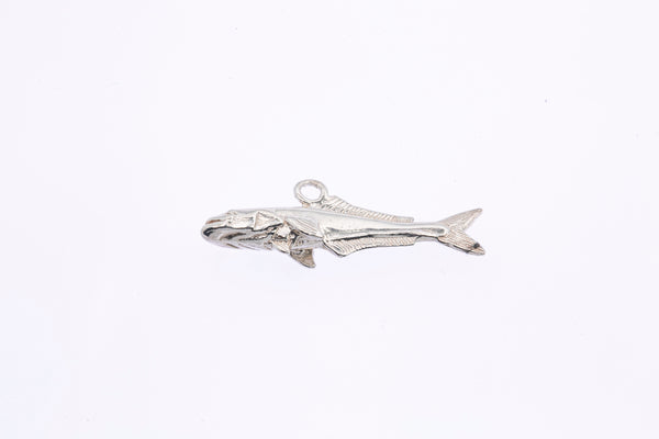 Fisherman Sea Animal Fish Sea Bass Drop Charm Solid 925 Sterling Silver Pendant (1)