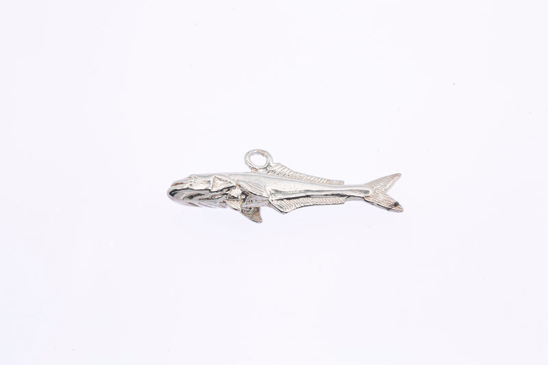 Fisherman Sea Animal Fish Sea Bass Drop Charm Solid 925 Sterling Silver Pendant (1)