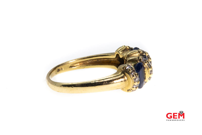 Natural Oval Sapphire & Diamond Accent Cluster Cocktail Band 14K 585 Yellow Gold Ring Size 8 1/2