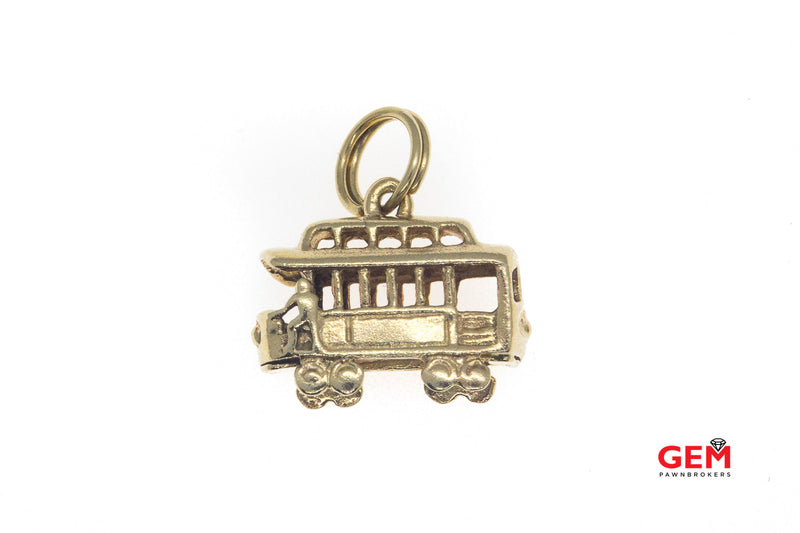 14 KT Yellow Gold Trolley Rail Car Charm Pendant