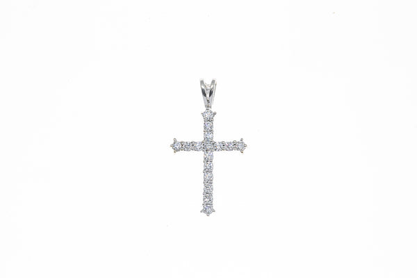 Religious Diamond Line Pave Cross Charm 14K 585 White Gold Drop Pendant
