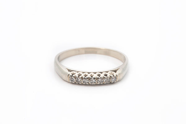 Antique 5 Stone Diamond 14k 585 White Gold Band Ring Size 7.5