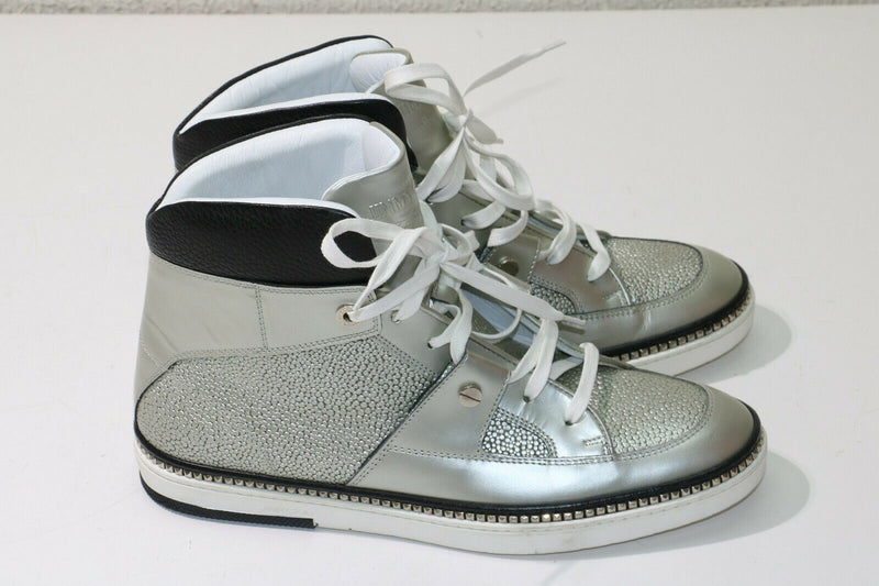 Jimmy Choo Silver Metallic Men's High Top Fashion Sneakers Size 43.5