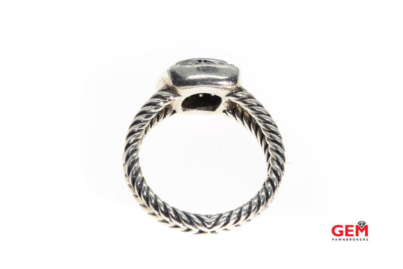 David Yurman Petite Albion Cable 7mm Onyx & Diamond 925 Sterling Silver Ring Size 6 3/4