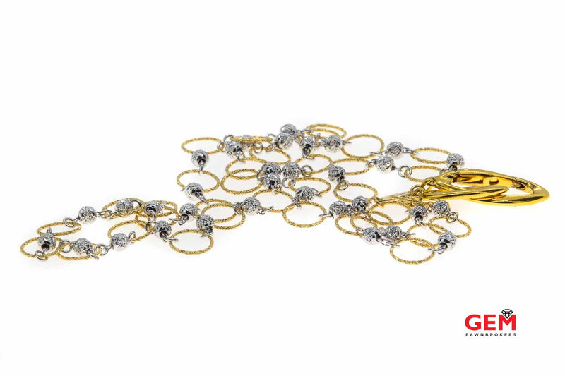 LaSoma Circular Beaded Open Link 18K 750 White & Yellow Gold 20" Necklace