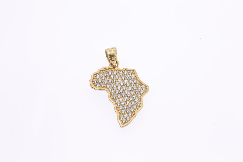 Cubic Zirconia Africa Continent World Outline Charm 10K 417 Yellow Gold Drop Pendant