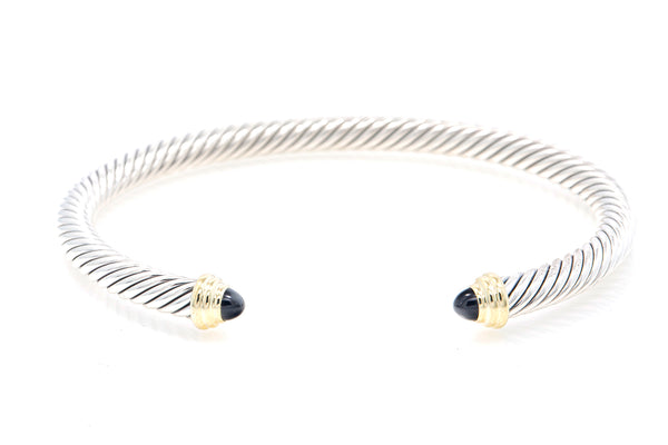 David Yurman Cable Classic Petit Black Onyx 925 Sterling Silver & 14k Yellow Gold Bracelet Bangle Cuff