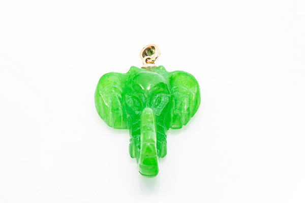 Carved Jade Elephant 10k Yellow Gold Bail Charm Pendant