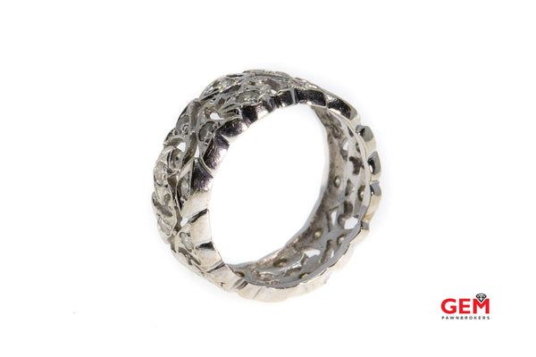 Antique Pierced White Gold 14k 585 Diamond Ring Band Size 6.5