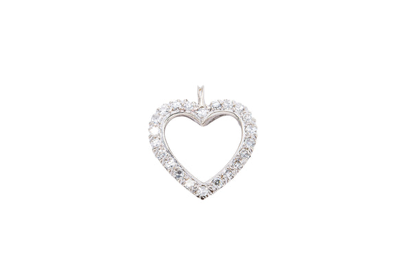 Estate Diamond Open Heart Love Charm 14K 585 White Gold Drop Pendant