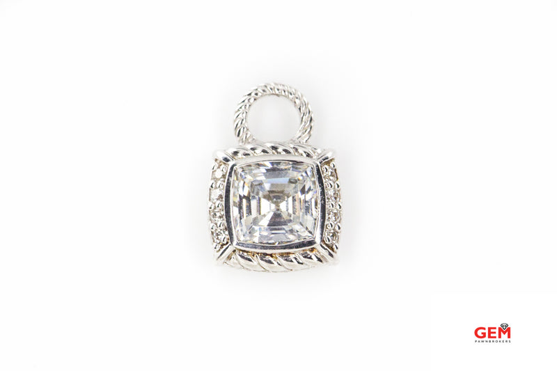 Judith Ripka Square Cubic Zirconia Cable Charm 925 Sterling Silver JR Pendant