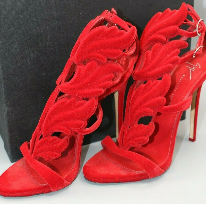 Giuseppe Zanotti Red Coline Winged Velvet Sandals Size 39 / 8