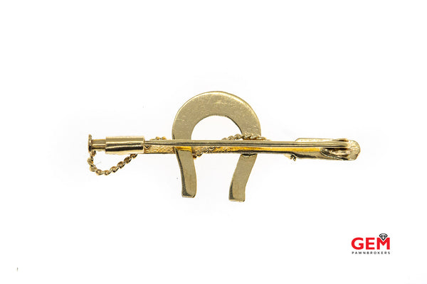 18 KT Yellow Gold Horseshoe Lasso Whip Lapel Pin Brooch