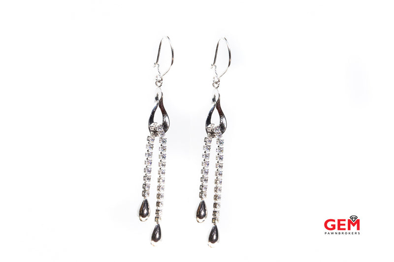 Fringe Chandaliere Drop Cubic Zirconia Earrings Fish Hook Back 14Kt White Gold 585