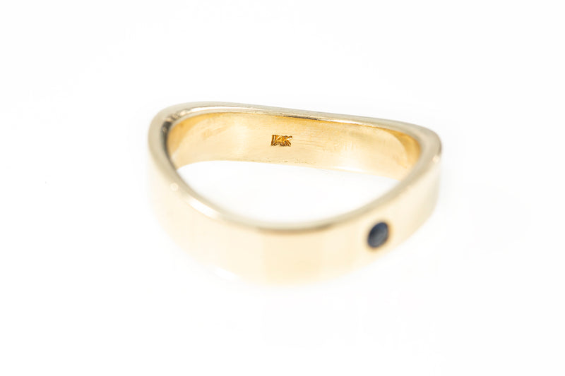 Solitaire Blue Sapphire 14k 585 Yellow Gold Wave Style Wedding Band Ring Size 9