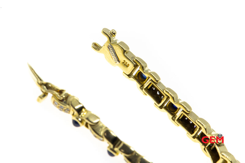 Salavetti Natural Sapphire & Diamond Pave Link 18K 750 Yellow Gold 7.5" Bracelet