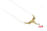 Antique Art Nouveau 14k 585 Yellow Gold Seed Pearl Necklace Pendant Drop 14"
