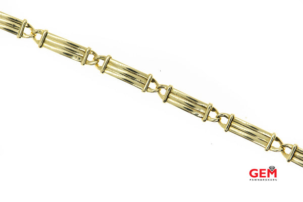 Manfredi Signed Carved Bar Link Solid 18K 750 Yellow Gold 8" Bracelet Italy