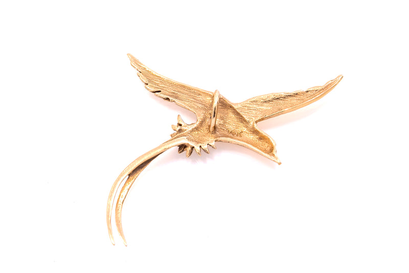 Bermuda Longtail Bird Flying Tropical Wild Life Charm Pendant 14Kt 585 Yellow Gold