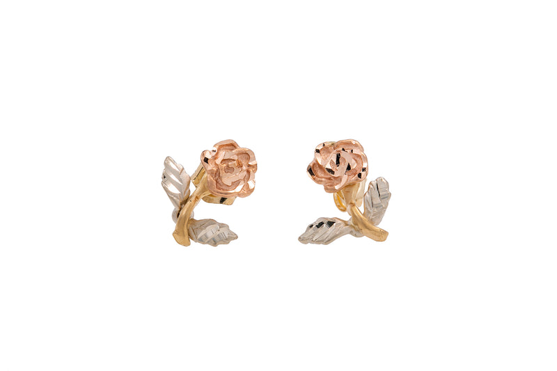 Michael Anthony Carved Flower Stud 14K 585 Tri-Color Gold Earrings