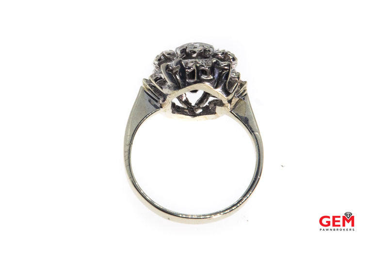Antique Floral Pierced Diamond 14K 585 White Gold Ring Size 5 1/4