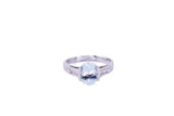 Oval Aquamarine Diamond Accent Cocktail Band 14K 585 White Gold Ring Size 6 1/2