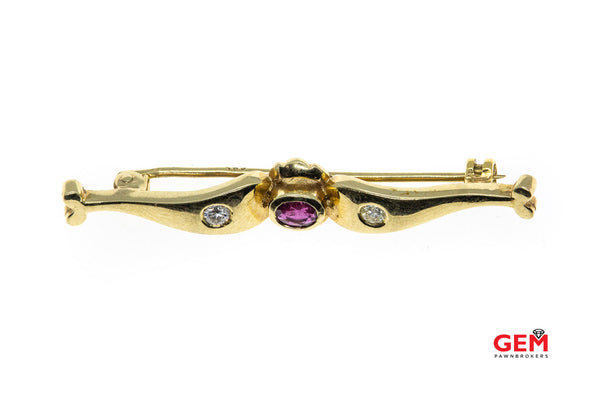 14 KT Yellow Gold Ruby Diamond Lapel Pin Brooch