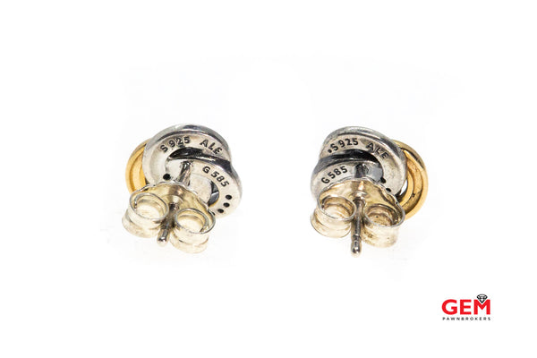 Pandora Interlink circles G585 Yellow Gold ALE 925 Silver Stud Earrings