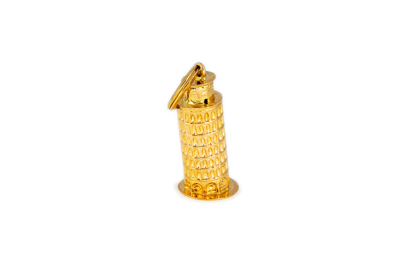 Italy Leaning Tower of Pisa Monument Charm 18K 750 Yellow Gold Drop Pendant