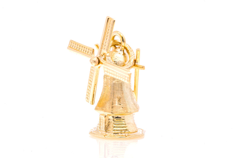 Vintage Windmill Building Stand Alone Structure Moving Parts 14k 585 Yellow Gold Charm Pendant