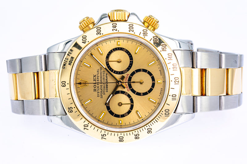 Rolex Daytona 16523 Zenith 1997 40mm Champagne Dial SS 18K 750 Yellow Gold Watch