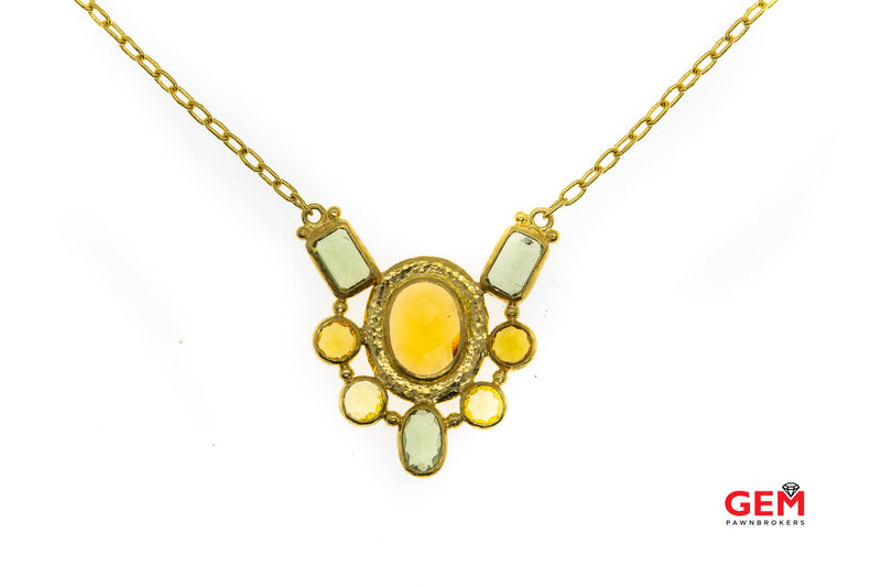 Gurhan Natural Citrine & Green Amethyst Chain 22K 916 Yellow Gold Necklace 18"