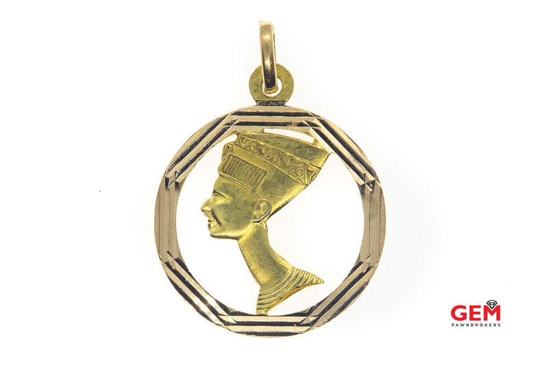 Italy Modena Egyptian Queen Nefertiti Head Charm Solid 18K 750 Yellow Gold Pendant
