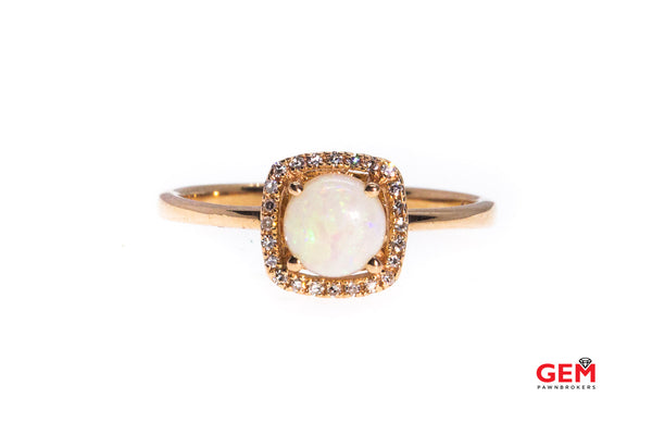 Effy Natural Opal Cabochon & Diamond Halo Accent Band Solid 14K 585 Rose Gold Ring Size 7