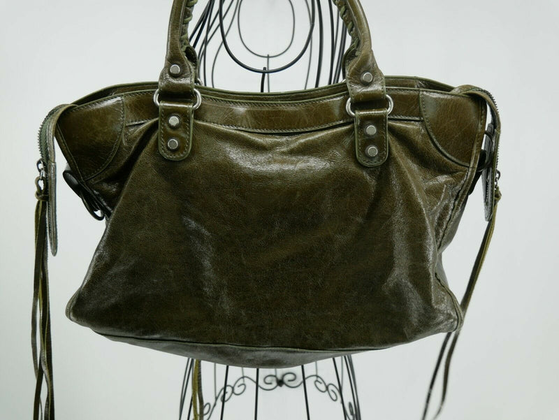 Green leather handbag