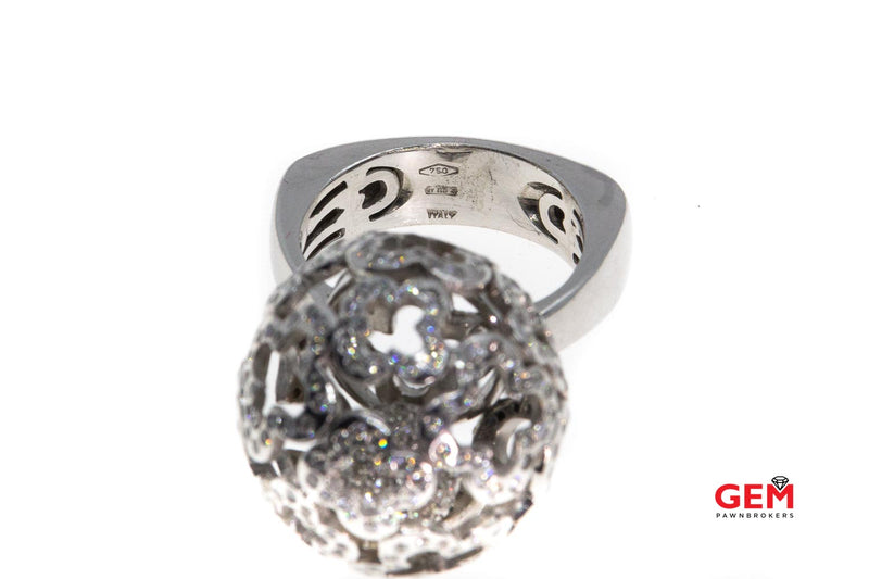 Alhambra Diamond Rolling Bell Rattle Ring White Gold 18k 750 Size 8