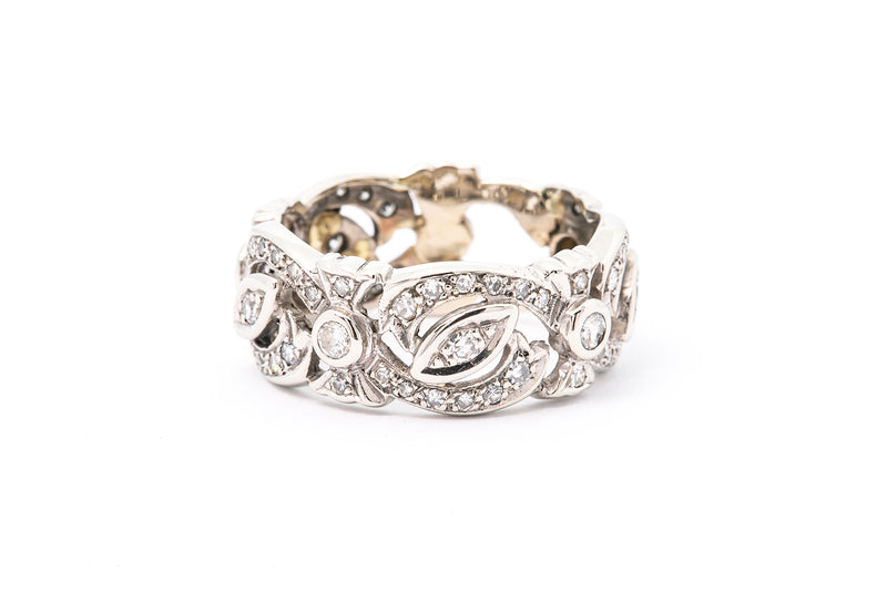 Antique Art Deco Diamond Scroll Eternity Band 14k 585 White Gold Ring Size 10
