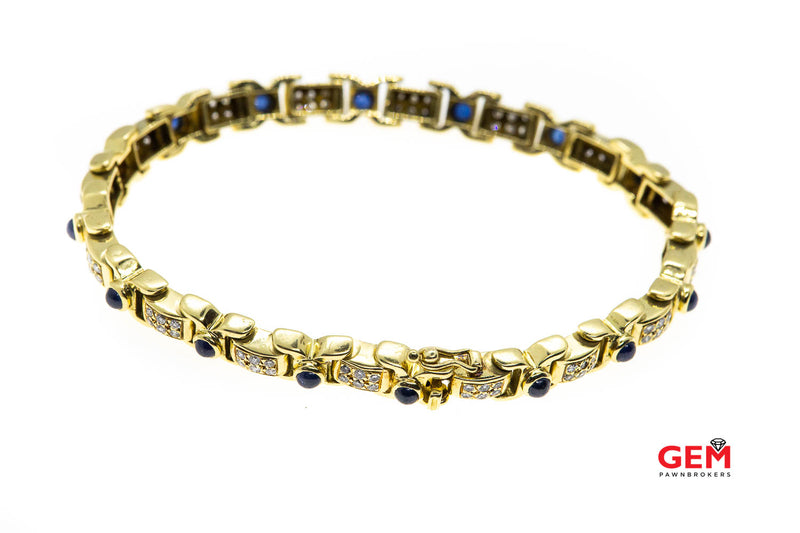 Salavetti Natural Sapphire & Diamond Pave Link 18K 750 Yellow Gold 7.5" Bracelet