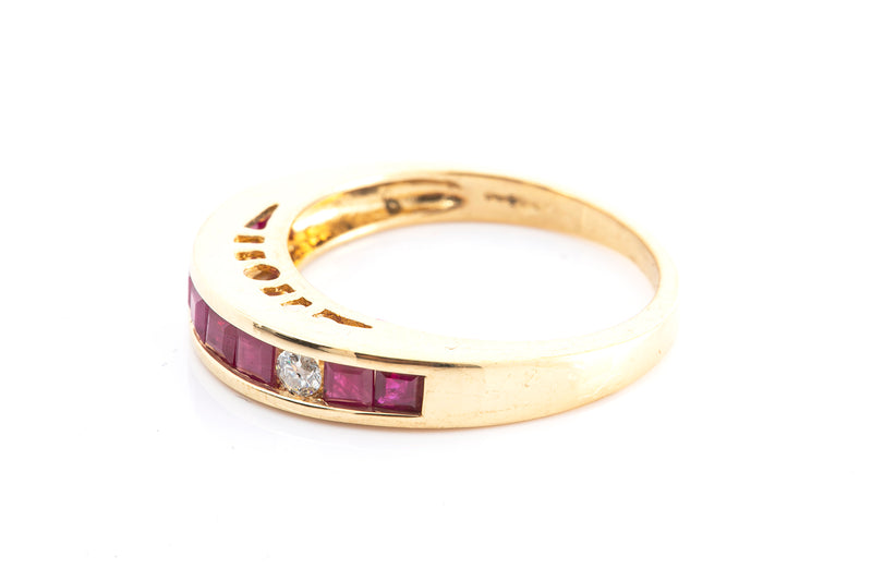Natural Ruby & Diamond Channel Set Wedding Band Ring 18k 750 Yellow Gold Size 7