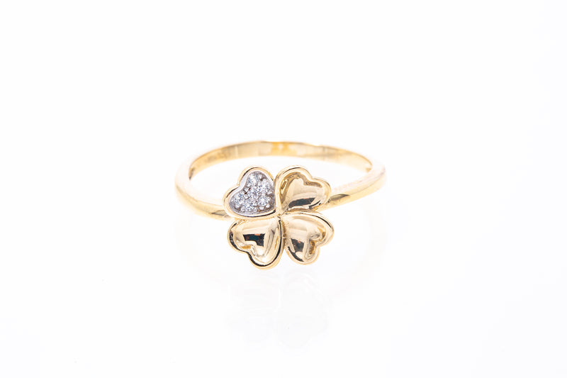 Cubic Zirconia Four Leaf Clover 14k 585 Yellow Gold Ring Size 7