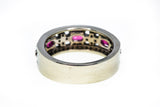 Pink Tourmaline & Diamond Cluster Band 14K 585 White Gold Ring Size 7