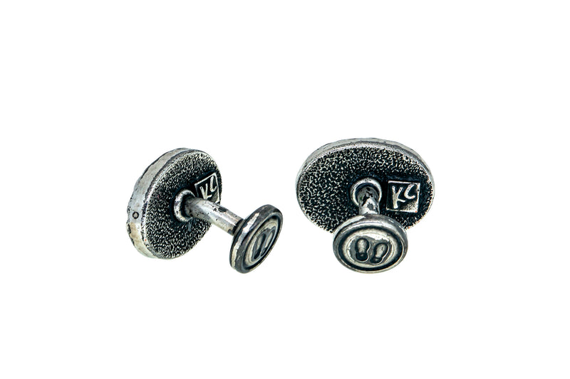 KC Basket Weaved Oval Cuff Links 925 Sterling Silver Cufflinks