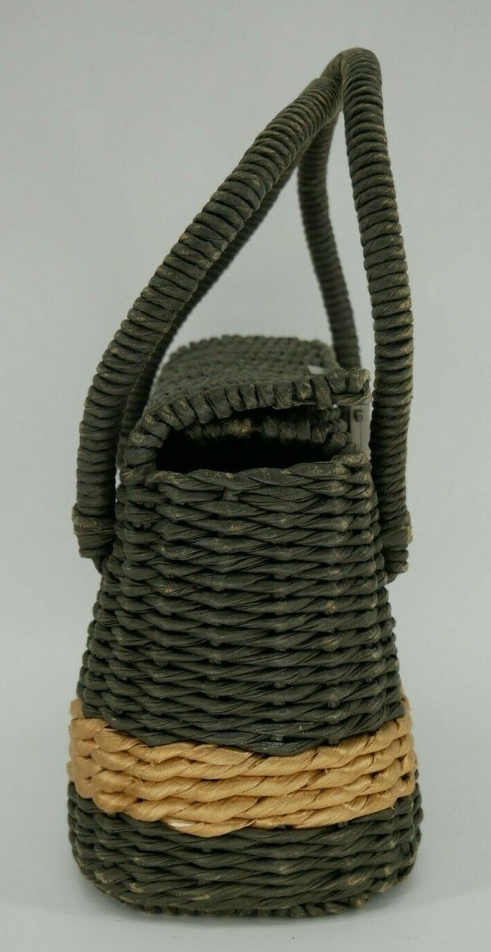 Chanel Charcoal and Tan Wicker Rattan Basket Handbag 568079