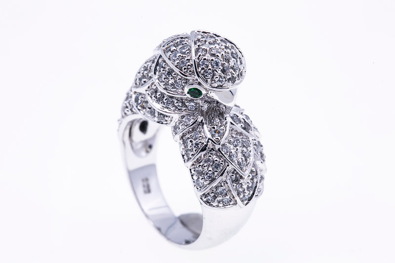 Cubic Zirconia Cluster Parrot Bird Band 925 Sterling Silver Animal Ring Size 8