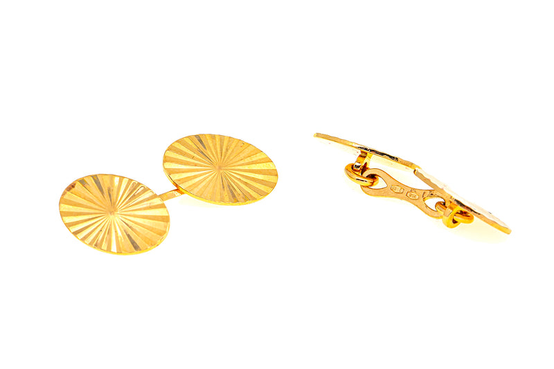 Italy UnoAErre Classic Sunburst Oval Cuff Links 18K 750 Yellow Gold Cufflinks