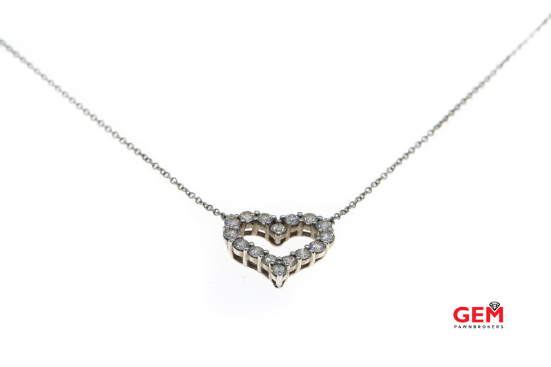 Tiffany & Co. Platinum Metro Heart Pendant 16" Diamond Necklace 950 0.65
