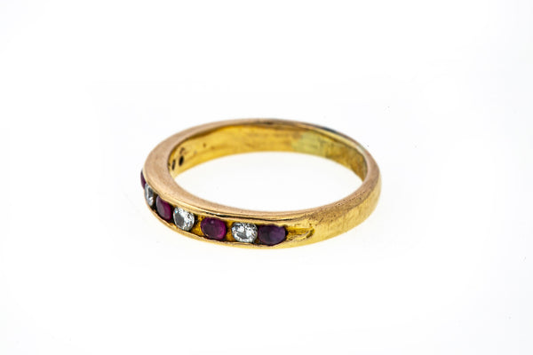 Natural Ruby & Diamond Line 3.3mm Band 14K 585 Yellow Gold Ring Size 6 1/2