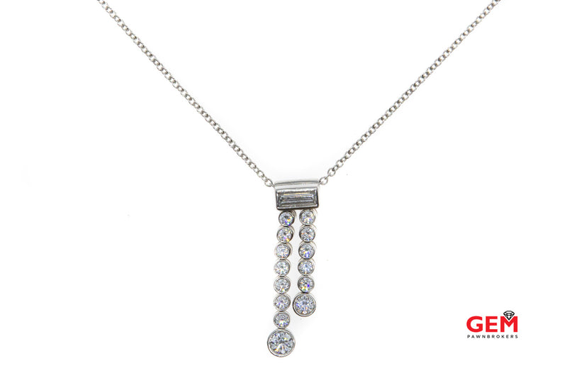 Tiffany & Co Double Diamond Jazz Drop Slide Pendant 950 Platinum 16" Necklace