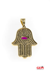 Hamsa Hand Cubic Zirconia Charm 14K 585 Yellow Gold CZ Pave Pendant